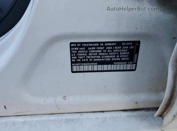 WVWFP7AN0HE500943 2017 VOLKSWAGEN CC White VIN sticker view