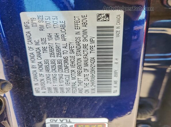 2HKRW6H33KH214204 2019 HONDA CRV Blue 