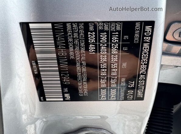 W1N4M4HB1MW112949 2021 MERCEDES-BENZ GLB-CLASS Серебряный 