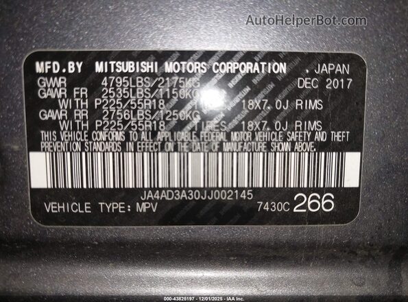 JA4AD3A30JJ002145 2018 MITSUBISHI OUTLANDER Серый Вид подкапотного пространства