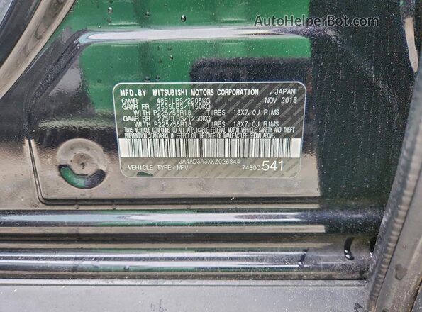 JA4AD3A3XKZ026844 2019 MITSUBISHI OUTLANDER Black VIN կոդի պիտակի տեսք