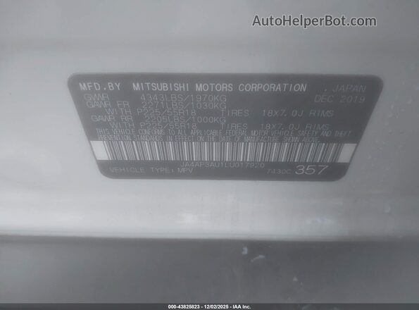 JA4AP3AU1LU017920 2020 MITSUBISHI OUTLANDER SPORT White Вид підкапотного простору