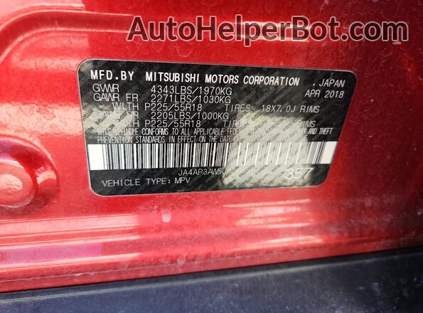 JA4AP3AW5JU015053 2018 MITSUBISHI OUTLANDER Red Widok komory silnika