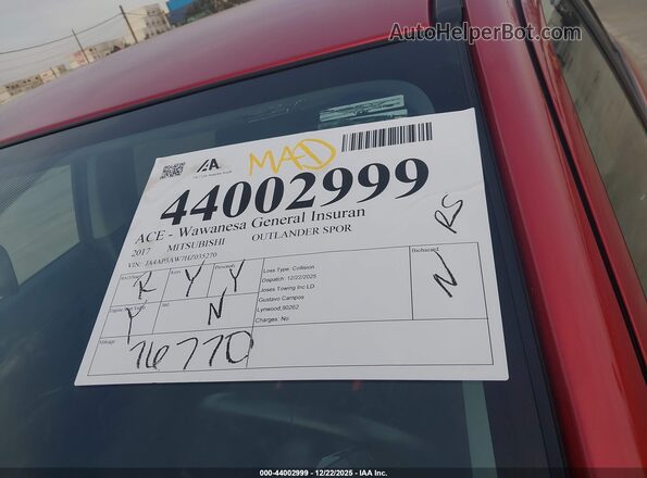 JA4AP3AW7HZ035270 2017 MITSUBISHI OUTLANDER SPORT Красный 