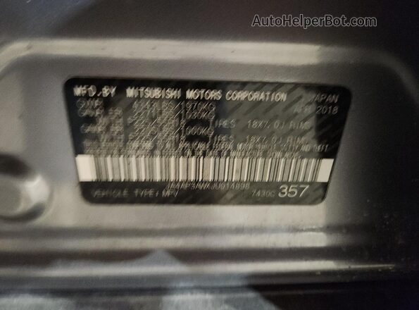 JA4AP3AWXJU014898 2018 MITSUBISHI OUTLANDER Gray 