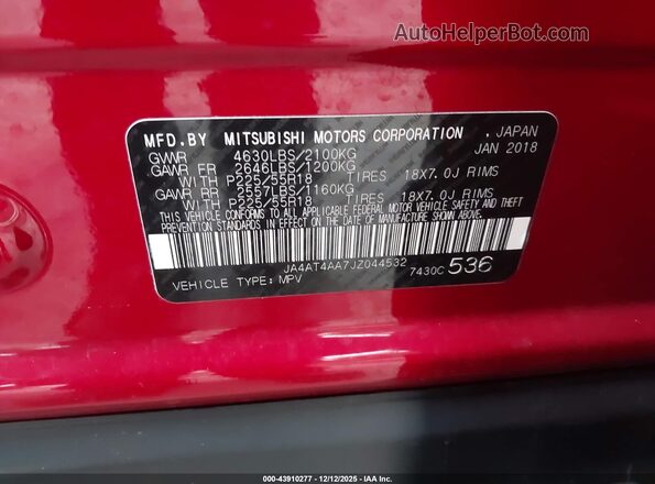 JA4AT4AA7JZ044532 2018 MITSUBISHI ECLIPSE CROSS Red Engine compartment view