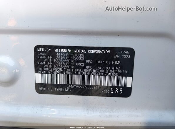 JA4ATVAA3PZ038211 2023 MITSUBISHI ECLIPSE CROSS Белый Вид подкапотного пространства
