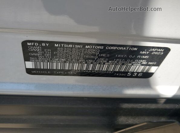 JA4ATVAA3RZ000397 2024 MITSUBISHI ECLIPSE White Vista de la etiqueta del VIN