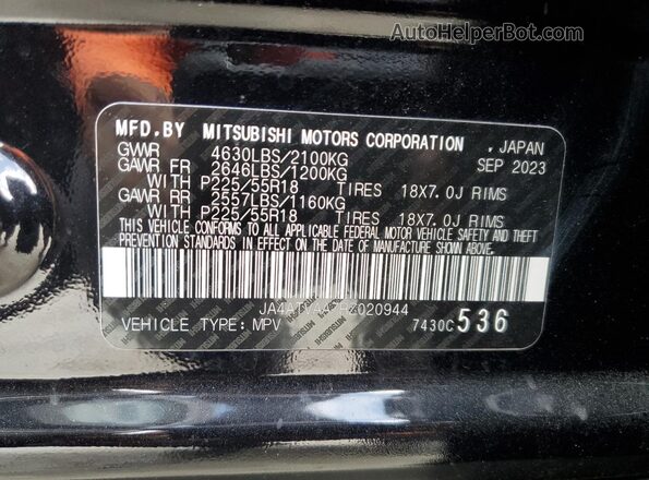 JA4ATVAA7RZ020944 2024 MITSUBISHI ECLIPSE Black Widok naklejki z numerem VIN