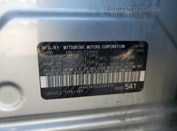 JA4AZ3A35LZ044316 2020 MITSUBISHI OUTLANDER Silver Вид наклейки з VIN-кодом