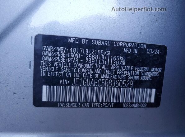 JF1GUABC5R8360529 2024 SUBARU IMPREZA Silver Вид підкапотного простору