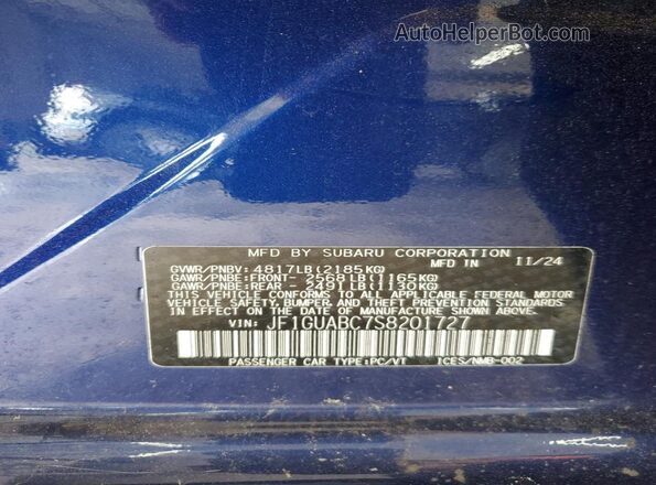 JF1GUABC7S8201727 2025 SUBARU IMPREZA Blue Вид наклейки з VIN-кодом