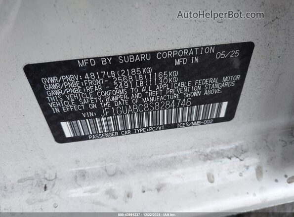 JF1GUABC8S8284746 2025 SUBARU IMPREZA White Engine compartment view