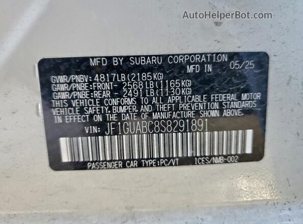 JF1GUABC8S8291891 2025 SUBARU IMPREZA White Вид підкапотного простору