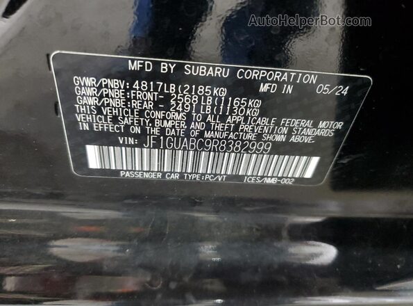 JF1GUABC9R8382999 2024 SUBARU IMPREZA Black VIN კოდის სტიკერის ხედი