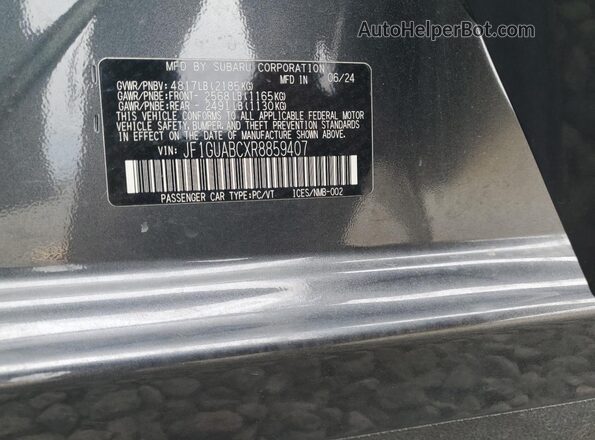 JF1GUABCXR8859407 2024 SUBARU IMPREZA Charcoal Вид наклейки з VIN-кодом