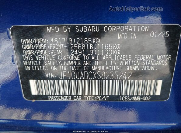 JF1GUABCXS8235242 2025 SUBARU IMPREZA Синий Вид подкапотного пространства
