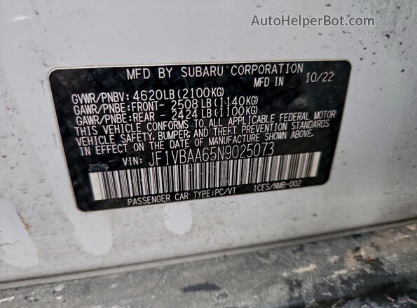 JF1VBAA65N9025073 2022 SUBARU WRX White Vista del compartimento del motor