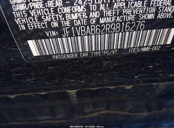 JF1VBAB62R9816276 2024 SUBARU WRX Black Vista del compartimento del motor