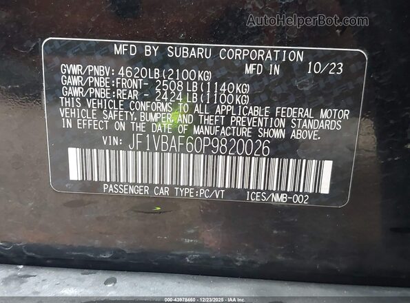 JF1VBAF60P9820026 2023 SUBARU WRX Black Вид підкапотного простору
