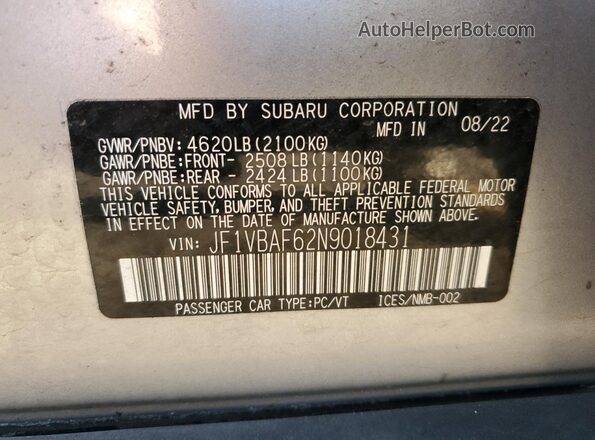 JF1VBAF62N9018431 2022 SUBARU WRX Silver Engine compartment view