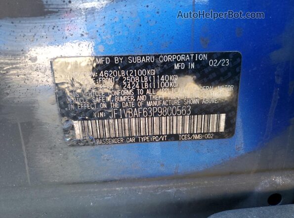 JF1VBAF63P9800563 2023 SUBARU WRX Blue Շարժիչի բաժամունքի տեսք