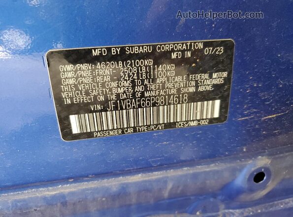 JF1VBAF66P9814618 2023 SUBARU WRX Blue Вид підкапотного простору