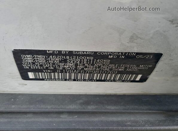 JF1VBAF67P9810769 2023 SUBARU WRX White Engine compartment view