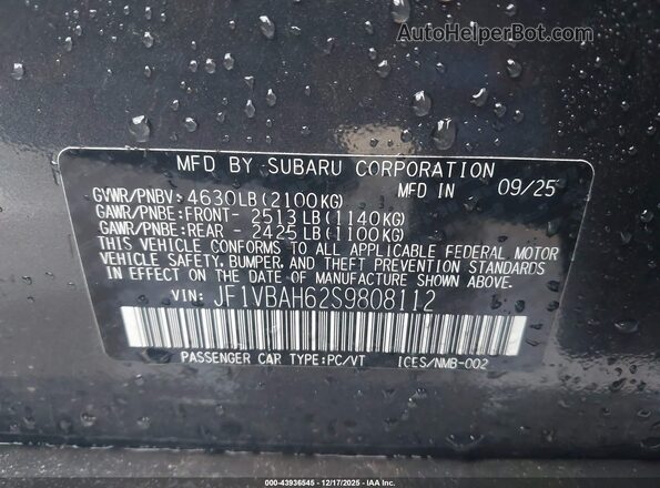 JF1VBAH62S9808112 2025 SUBARU WRX Gray Widok komory silnika