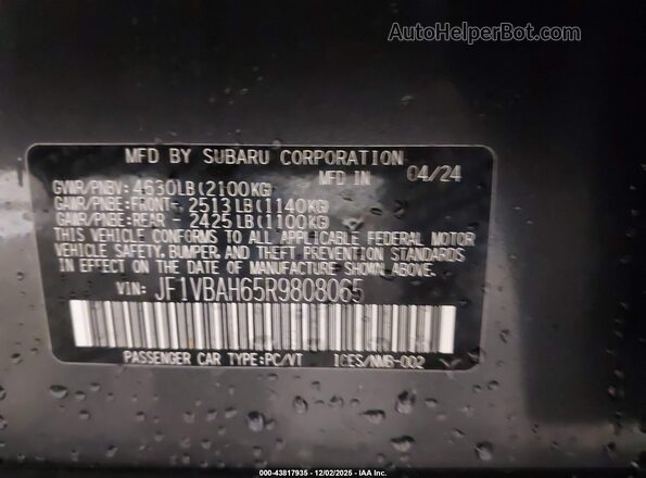 JF1VBAH65R9808065 2024 SUBARU WRX Gray 