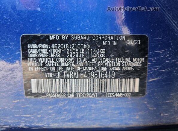 JF1VBAL64P9816419 2023 SUBARU WRX Синий Вид подкапотного пространства