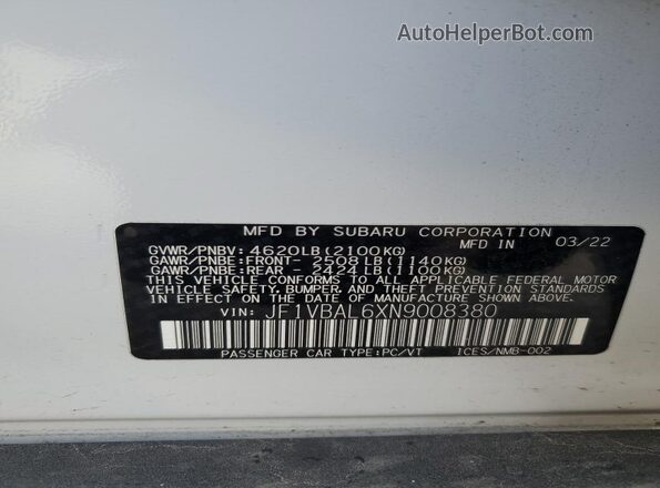 JF1VBAL6XN9008380 2022 SUBARU WRX Белый Вид подкапотного пространства