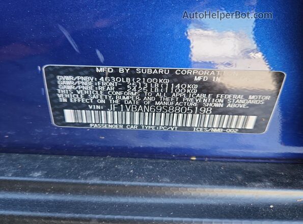 JF1VBAN69S8805198 2025 SUBARU WRX Синий Вид подкапотного пространства