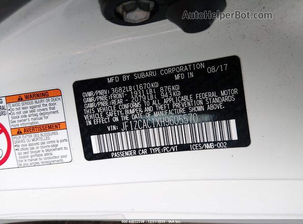 JF1ZCAC1XH9605570 2017 SUBARU BRZ White Widok komory silnika