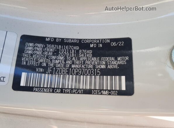 JF1ZDBE10P9700315 2023 SUBARU BRZ White 