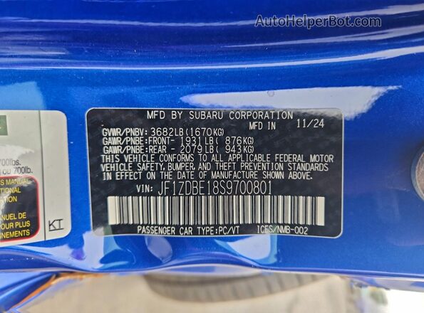 JF1ZDBE18S9700801 2025 SUBARU BRZ Blue Engine compartment view
