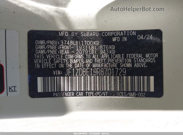 JF1ZDBE19R8701729 2024 SUBARU BRZ White ძრავის განყოფილების ხედი