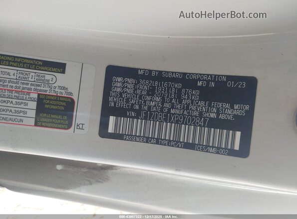 JF1ZDBE1XP9702847 2023 SUBARU BRZ White Вид підкапотного простору