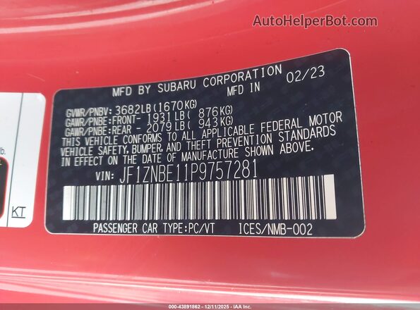 JF1ZNBE11P9757281 2023 TOYOTA GR86 Red Вид підкапотного простору