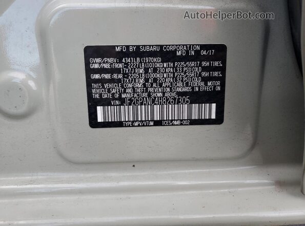 JF2GPANC4H8267305 2017 SUBARU CROSSTREK Brown ძრავის განყოფილების ხედი
