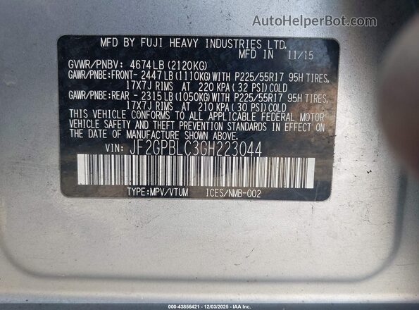 JF2GPBLC3GH223044 2016 SUBARU CROSSTREK HYBRID Light Blue Вид подкапотного пространства
