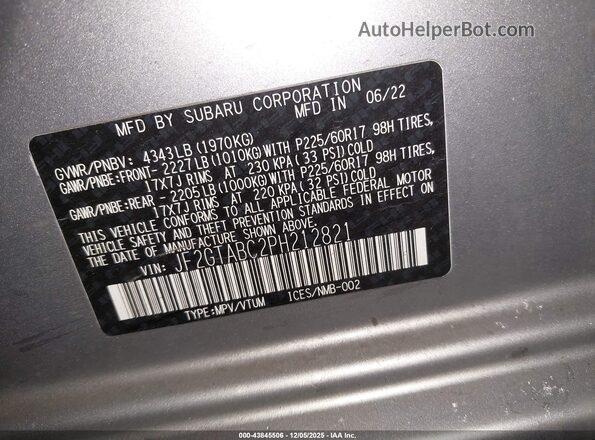 JF2GTABC2PH212821 2023 SUBARU CROSSTREK Silver Vista del compartimento del motor