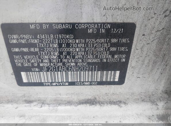 JF2GTABC6NH209711 2022 SUBARU CROSSTREK White Շարժիչի բաժամունքի տեսք