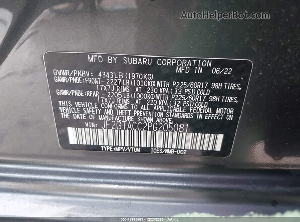 JF2GTACC2PG205081 2023 SUBARU CROSSTREK Gray 