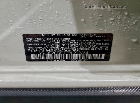 JF2GTAEC2PH212264 2023 SUBARU CROSSTREK White Vista de la etiqueta del VIN