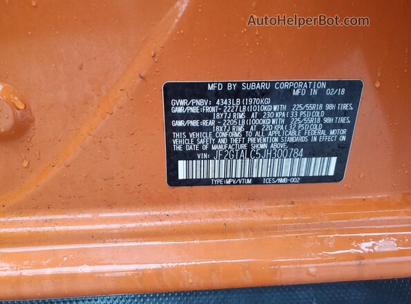 JF2GTALC5JH300784 2018 SUBARU CROSSTREK Orange 