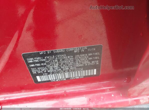JF2GTANC4L8216004 2020 SUBARU CROSSTREK Red Vista del compartimento del motor