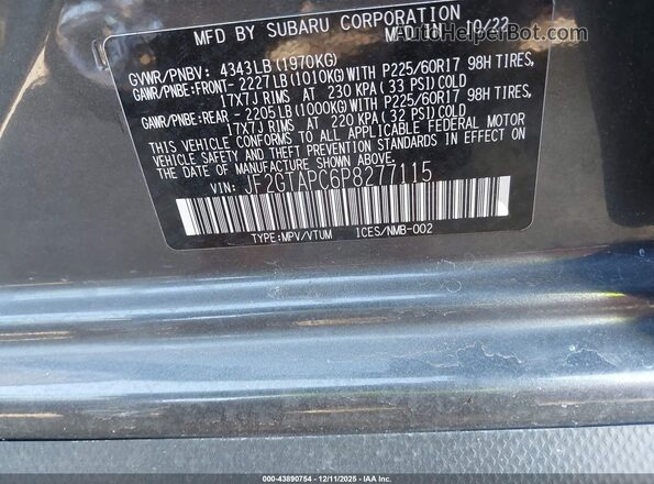 JF2GTAPC6P8277115 2023 SUBARU CROSSTREK Blue Вид підкапотного простору