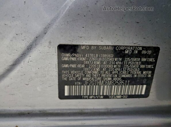 JF2GTHMC6M8258511 2021 SUBARU CROSSTREK Silver Панорамний вид салону 360°