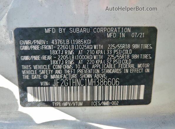 JF2GTHNC1MH386606 2021 SUBARU CROSSTREK White Widok komory silnika